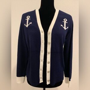 Miss Fortune navy and white anchor cardigan